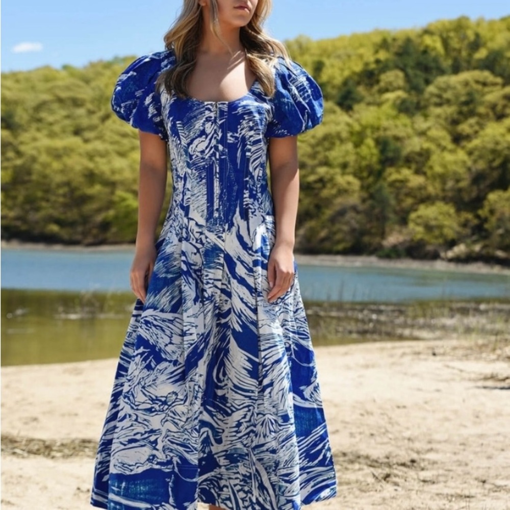 NWT Gorgeous Jessie Zhao Royal Blue and White midi dress Sz 6